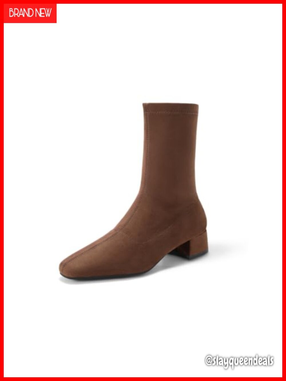 Ankle Boots Chunky Low Heel Square Toe Faux Suede Zipper Booties